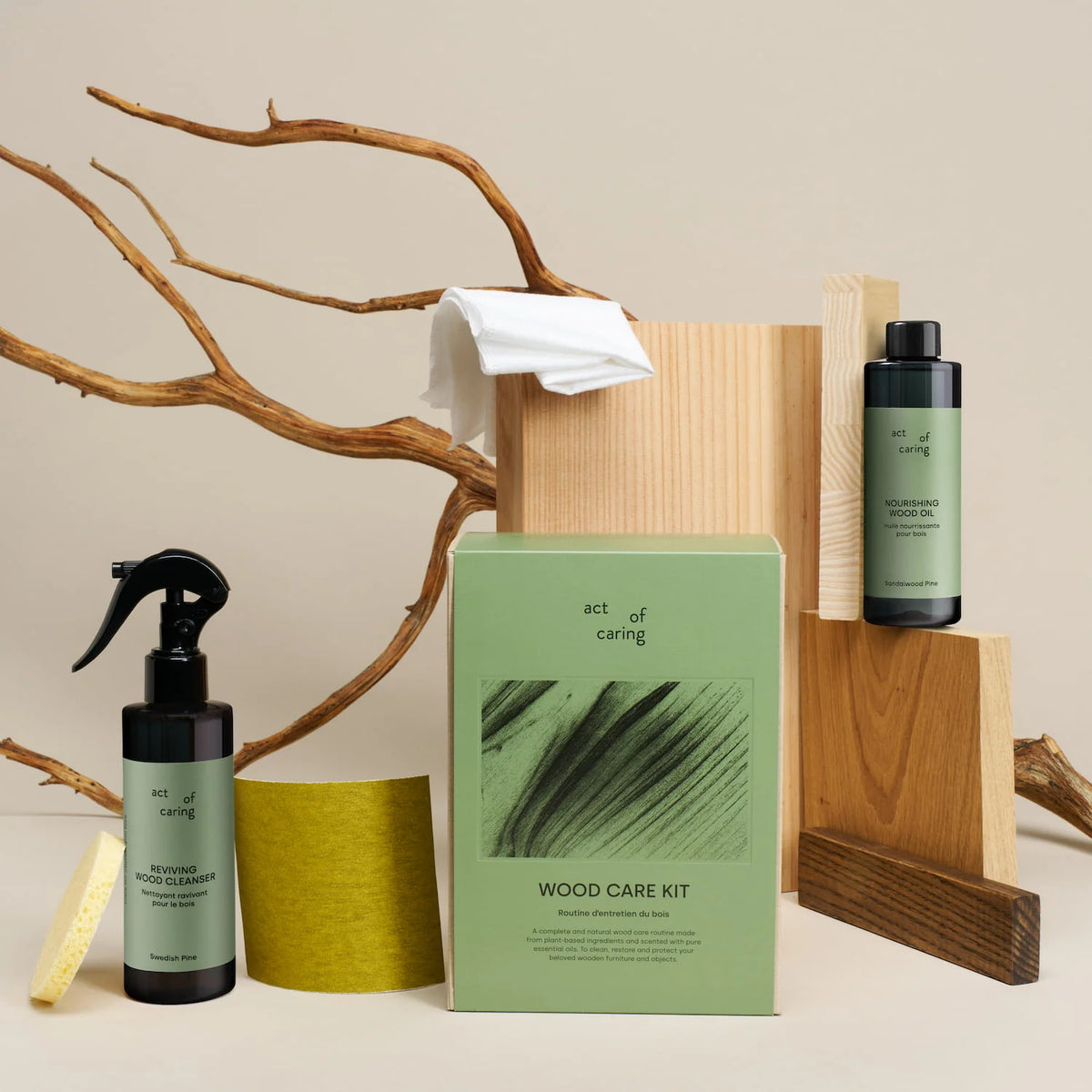 Act of Caring Wood Care Kit med Reviving Wood Cleanser och Nourishing Wood Oil